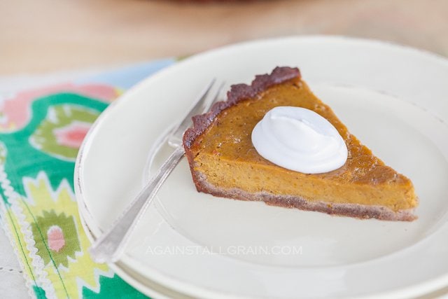 Slice of gluten and dairy free pumpkin pie.