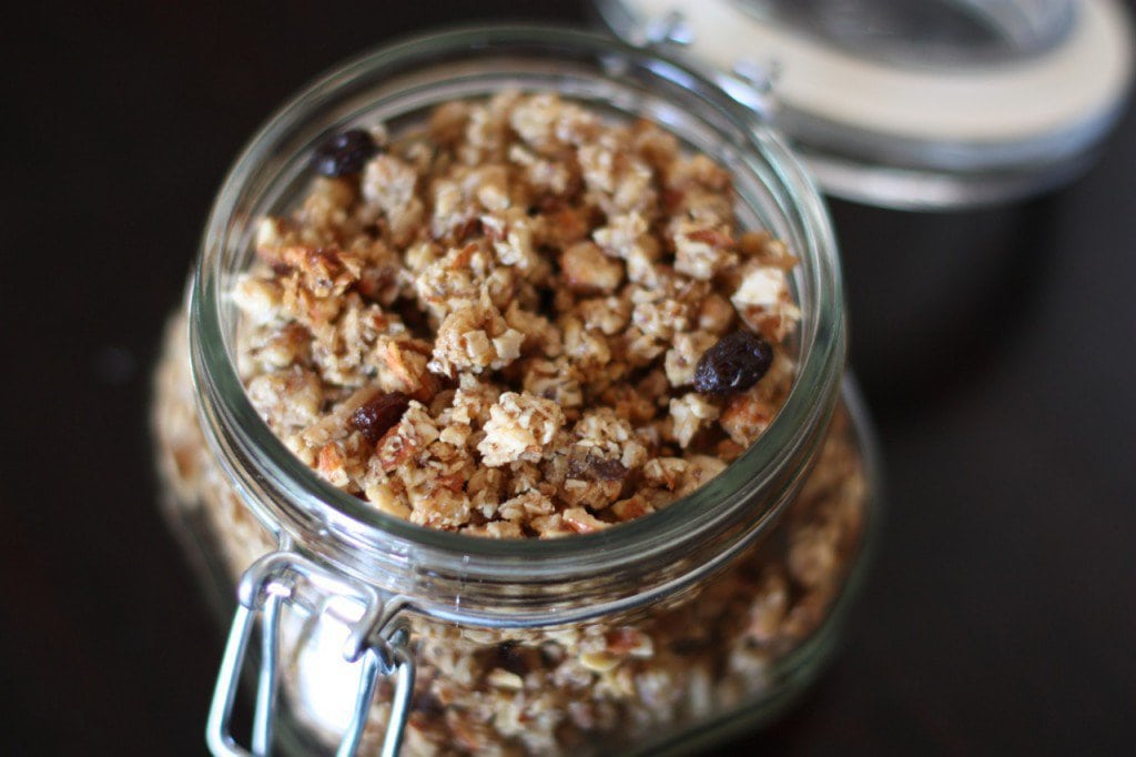 homemade granola in an open air-tight jar