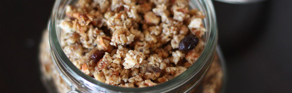 homemade granola in an open air-tight jar