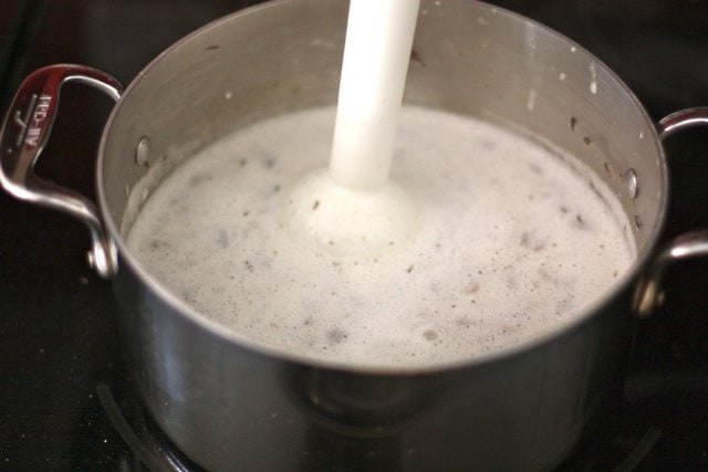 pot cooking mushrooms in preparation of dairy free mushroom soup