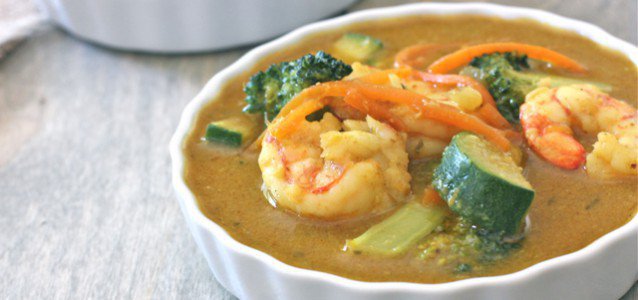 Delicious homemade yellow curry loaded with shrimp and vegetables.