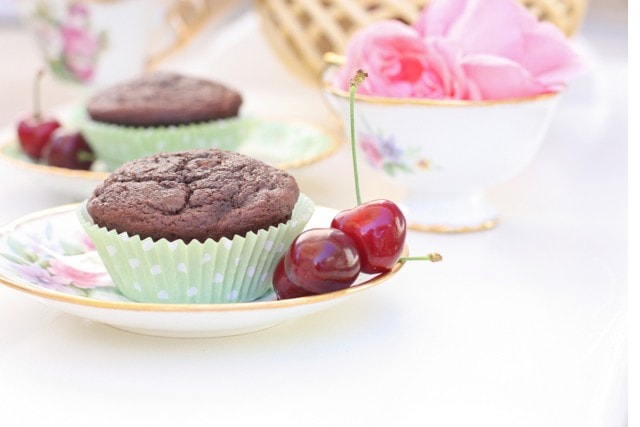 A plate of paleo Chocolate cherry muffins.