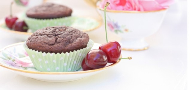 A plate of paleo Chocolate cherry muffins.