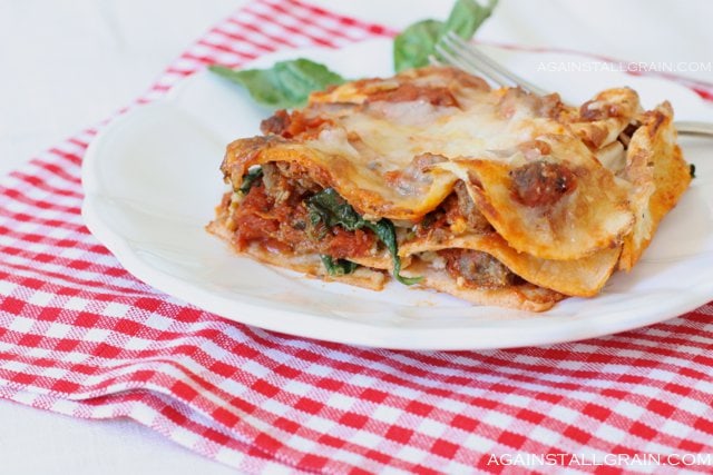 A plate of homemade gluten free lasagna.