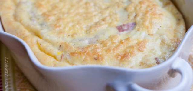 A delicious casserole of Baked Omelette with Ham and Gruyere.