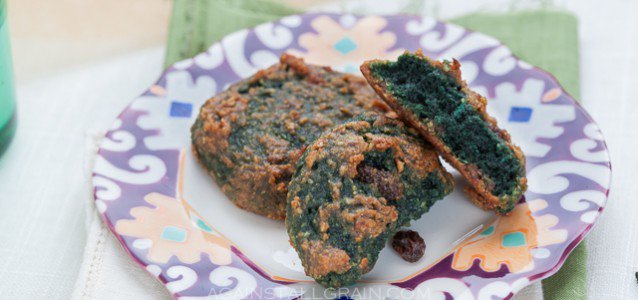 A plate of green St. Patty's Day 'oat'meal raisin cookies.
