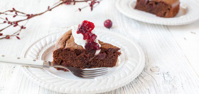 A piece of Cranberry Chocolate Gingerbread Cake for the holidays!