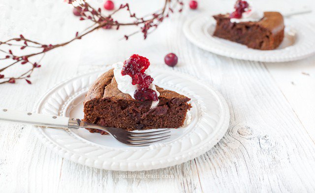 A piece of Cranberry Chocolate Gingerbread Cake for the holidays!