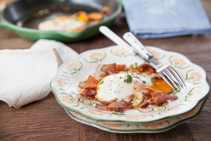 A breakfast plate filled with delicious Smoky Sweet Potato Hash.