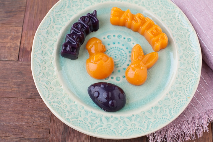 A plate of Paleo Jello Shapes in Easter shapes your kids will love!