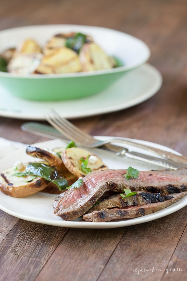 Grilled Flank Steak with Cilantro Balsamic Marinade Against All Grain
