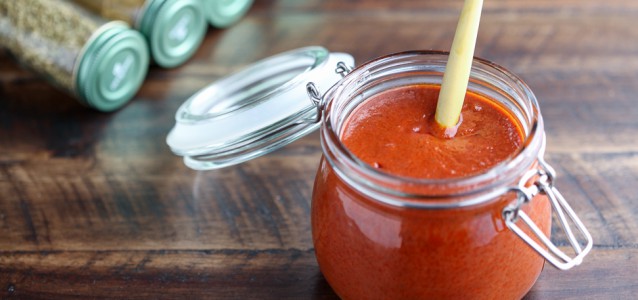 Aromatic enchilada sauce in a glass jar waiting for you to add to that special dish!
