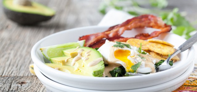 A dish of Mexican Eggs Benedict that is Whole 30 Friendly!