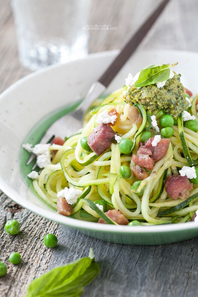 Lazy Girl's Zucchini Spaghetti [no fancy tools required!] with Peas, Crème  Fraîche and Pesto - Izy Hossack - Top With Cinnamon