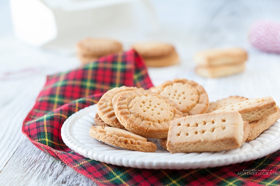 Plate full of flakey and sweet gluten free shortbread cookies!