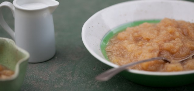 Bowl of chunky apple pie applesauce made in the Instant Pot.