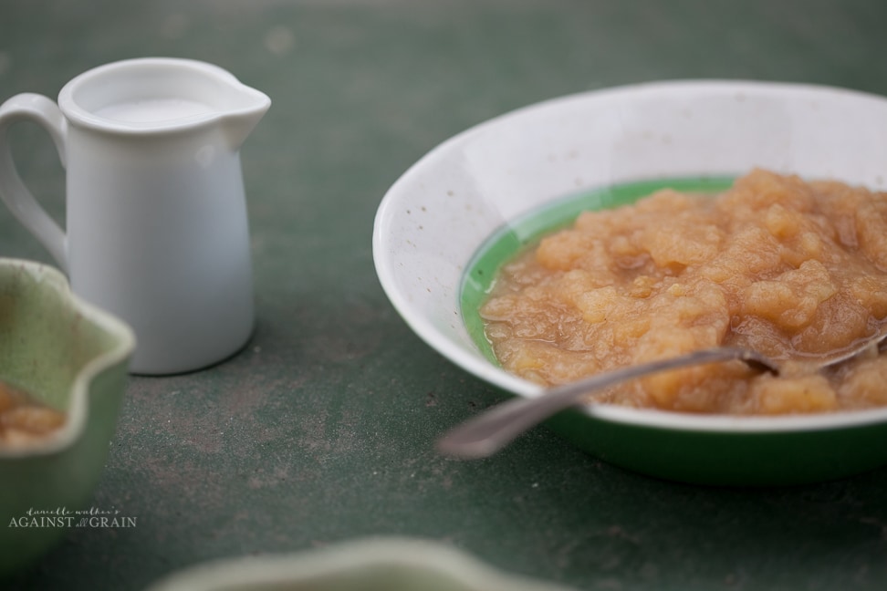 Bowl of chunky apple pie applesauce made in the Instant Pot.