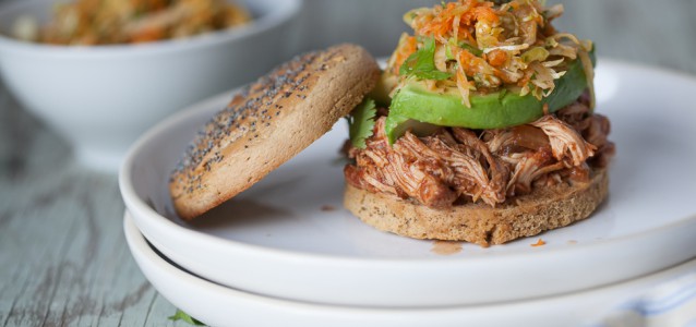Southwestern Pulled Chicken with Cilantro Lime Slaw Sandwich.
