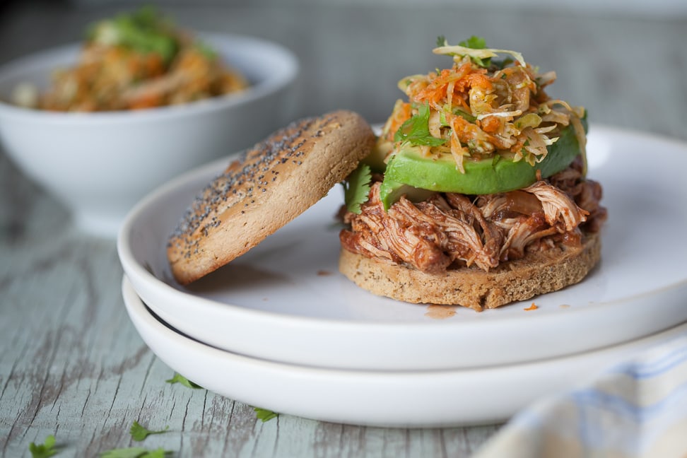 Southwestern Pulled Chicken with Cilantro Lime Slaw Sandwich.