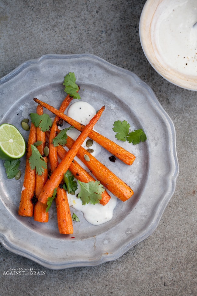 Cumin Roasted Carrots with Tequila Lime Yogurt Sauce Recipe - from Danielle Walker's Against all Grain