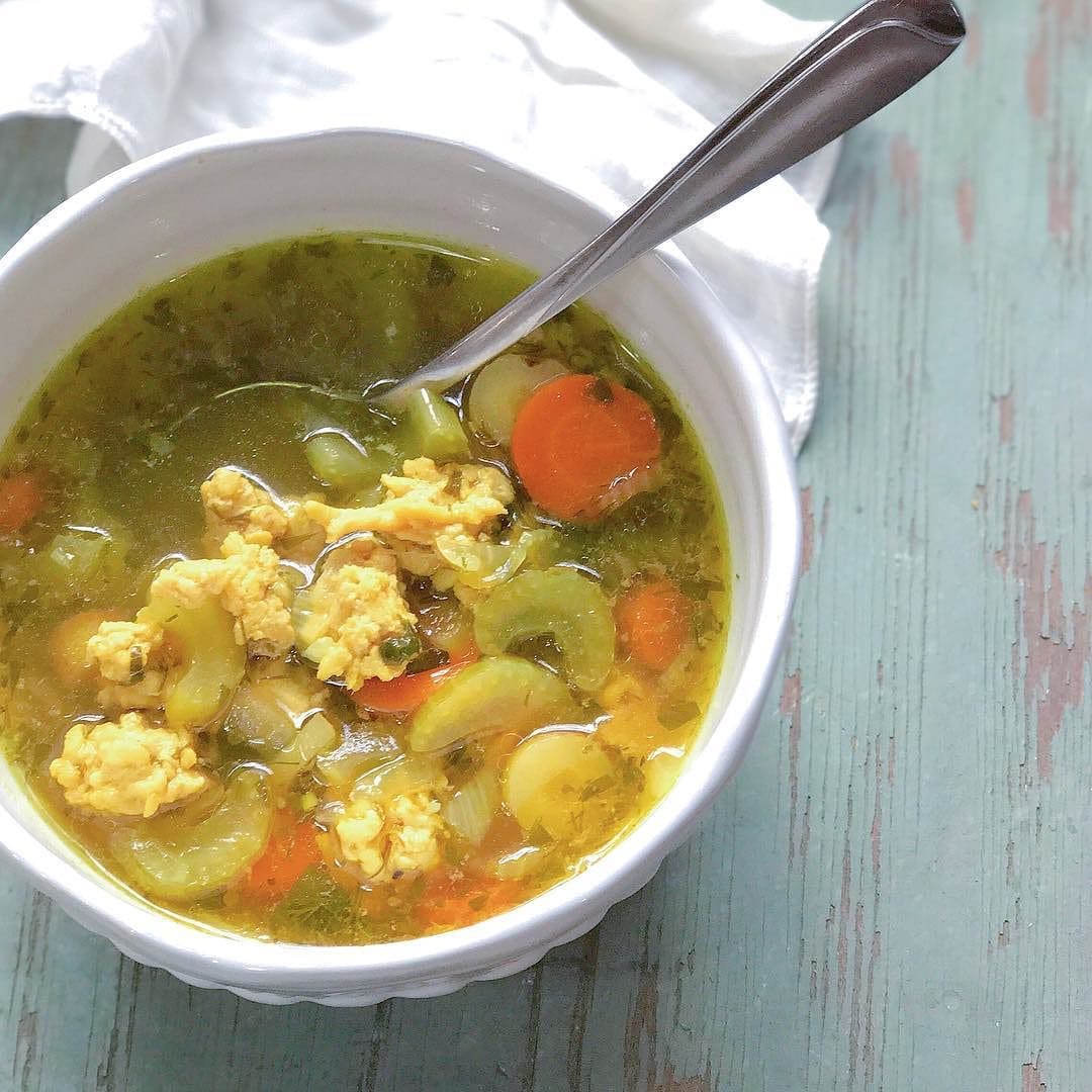 Fridge clean out soup! Ground chicken, bone broth, carrots, celery