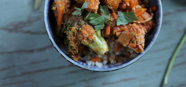 Instant Pot Thai Chicken Stew in a bowl ready to be served