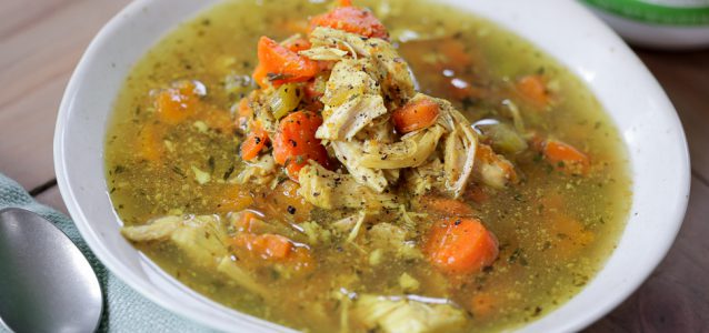 Whole30 Instant Pot Chicken Soup in a bowl