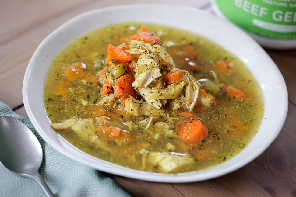 Whole30 Instant Pot Chicken Soup in a bowl