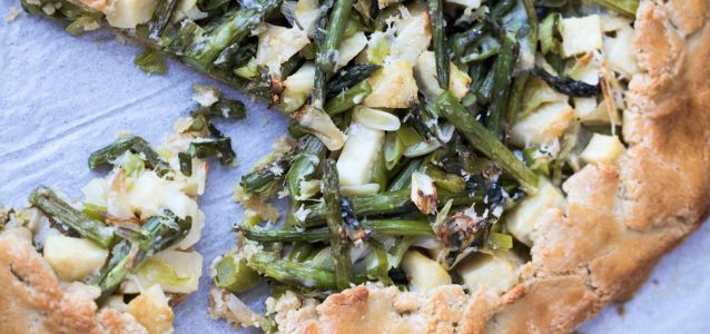 Delectable spring vegetable tart that is gluten free and vegetarian.