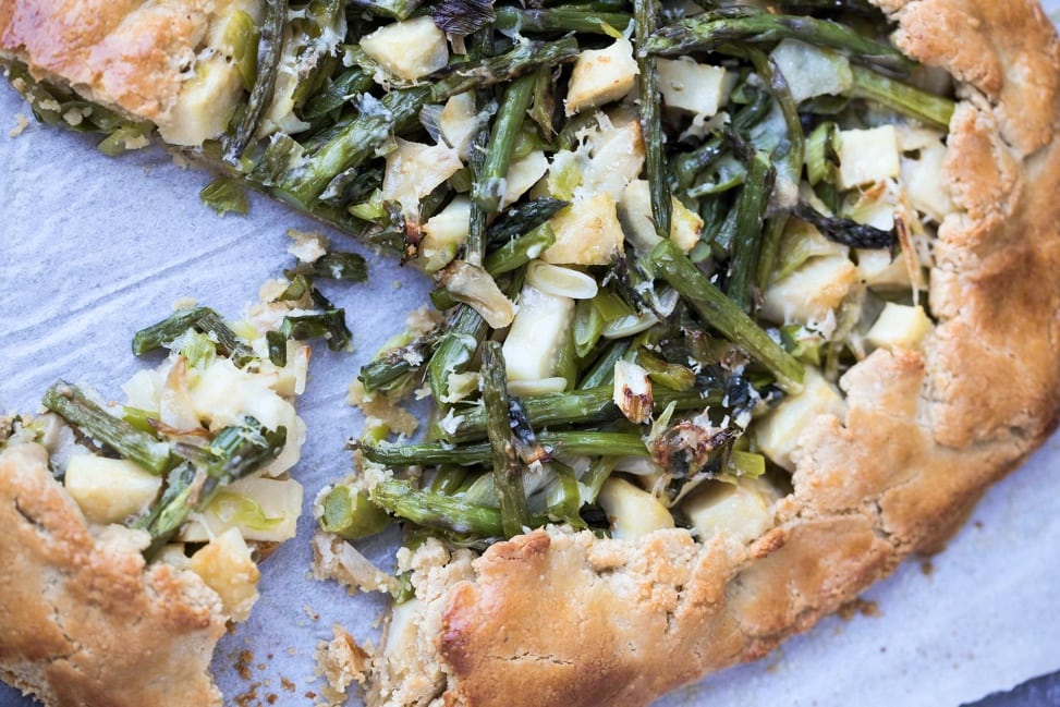 Delectable spring vegetable tart that is gluten free and vegetarian.