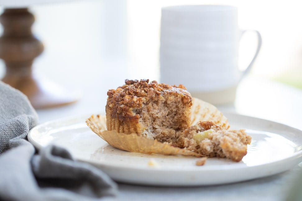 Mouth watering, flaky apple muffins with crumb topping