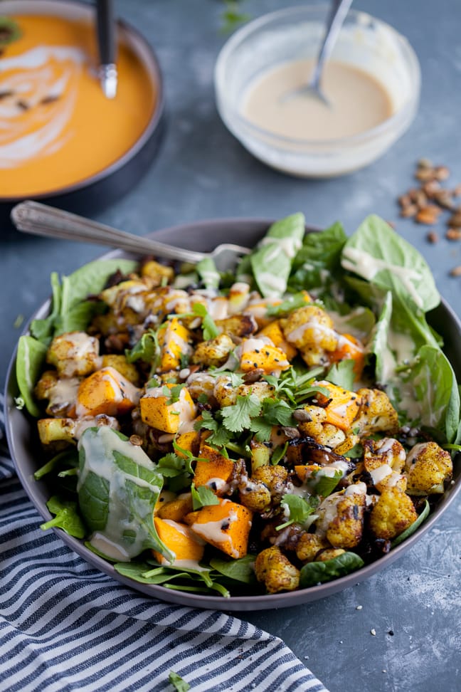 Mango and Curried Cauliflower Salad with Tahini Dressing