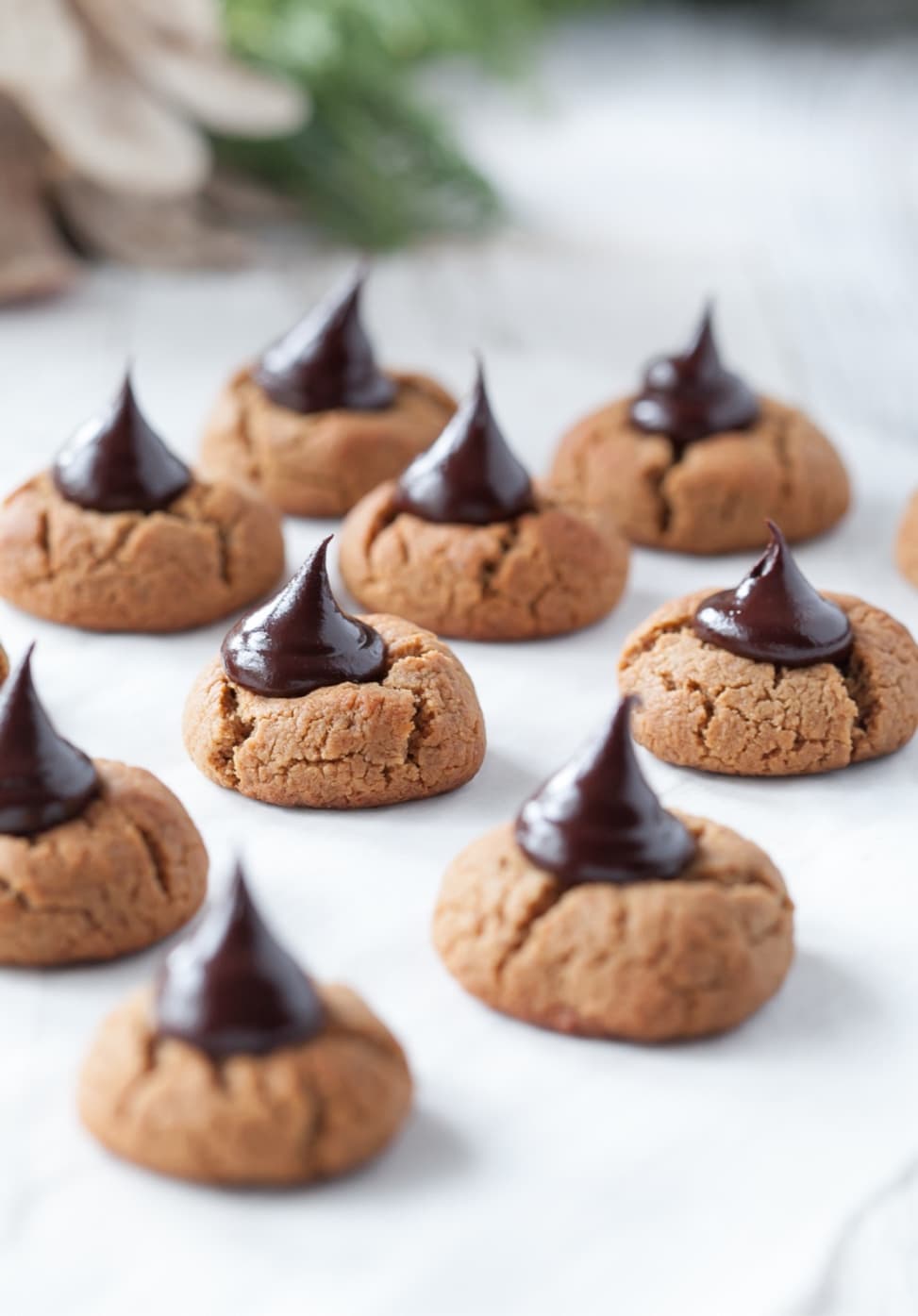 Gluten-Free Peanut Butter Blossom Cookies with Chocolate Toppings