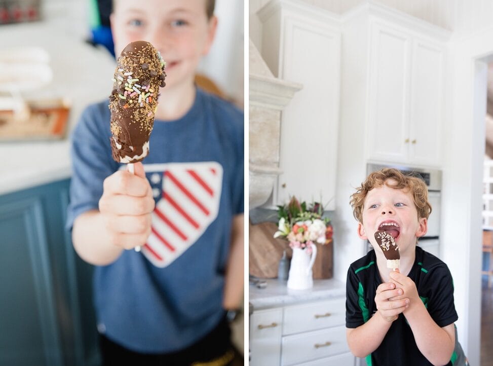 gleeful children enjoy their frozen chocolate dipped bananas