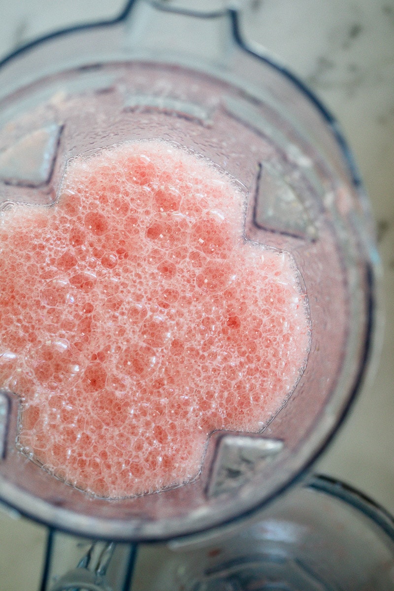 frothy watermelon juice shown in blender