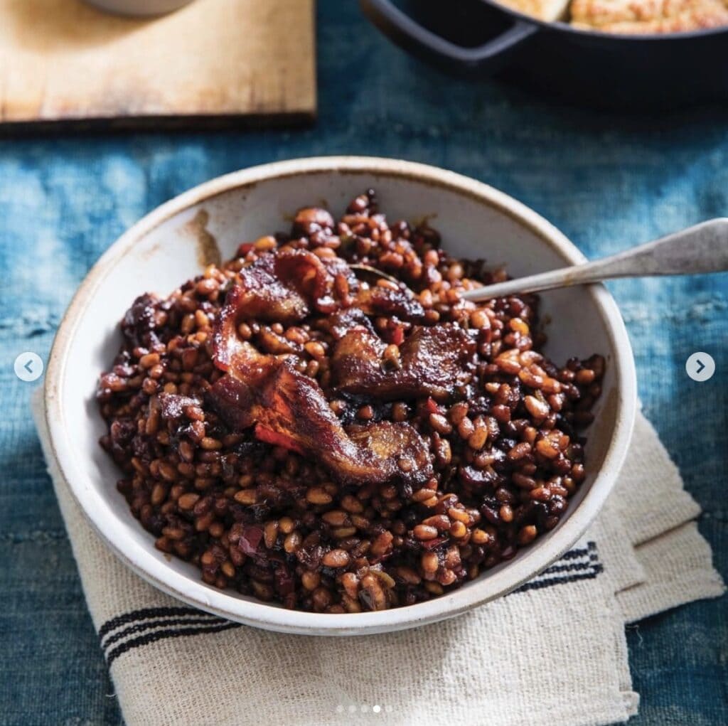 legume free baked beans served in a white bowl