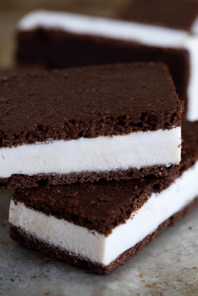 up close view of two ice cream sandwiches 