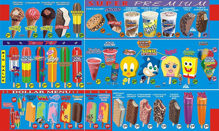 Old school menu of ice cream truck 